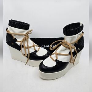 Chanel 2019 Lambskin Calfskin Runway Platform Wedge Boots